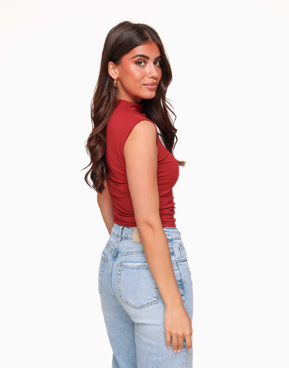 Red High Neck SS - Top