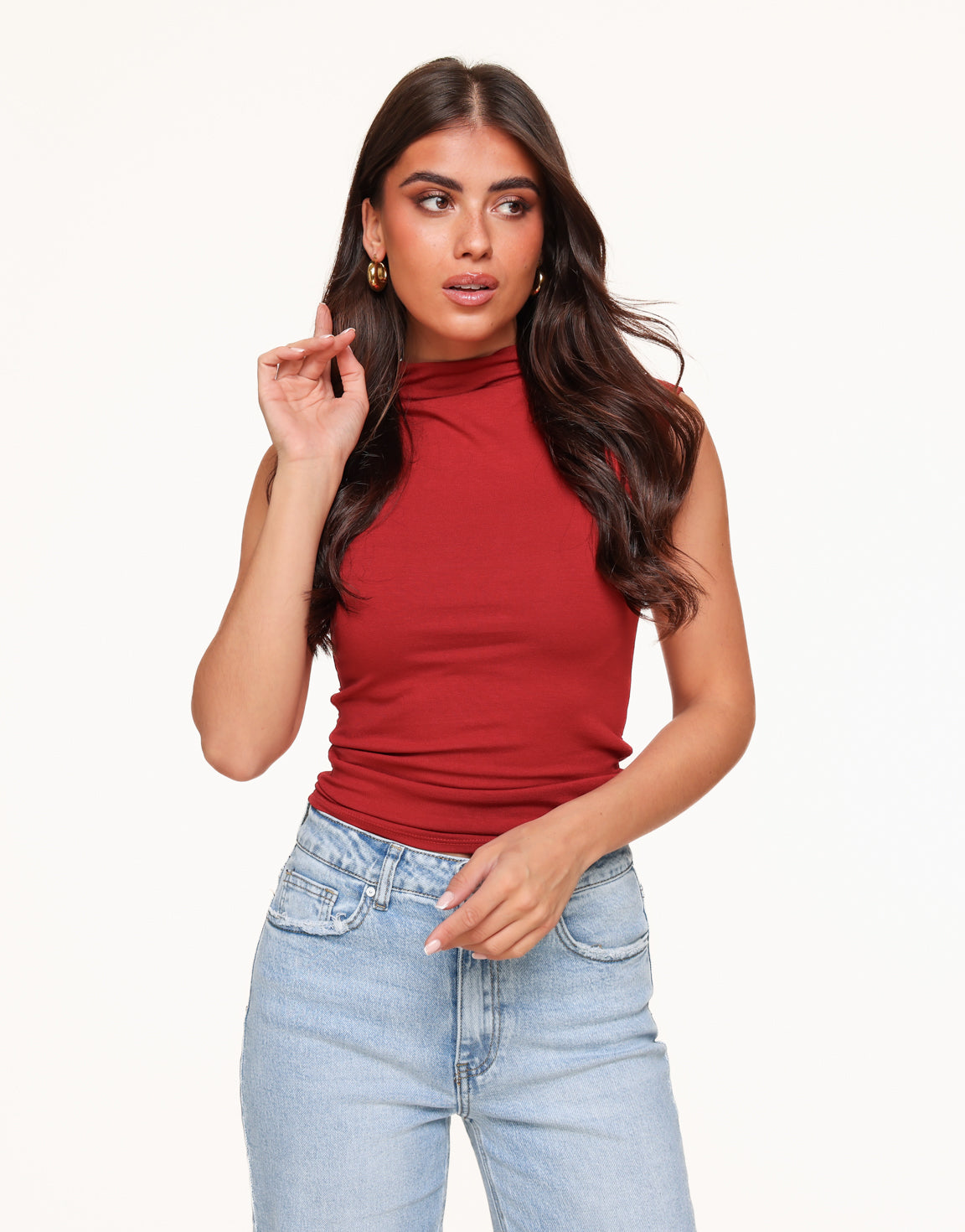 Red High Neck SS - Top