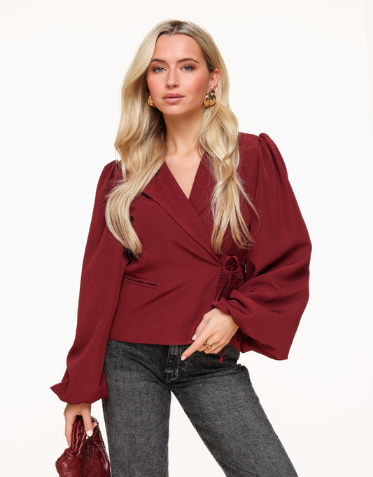 Red Puff Sleeve Wrap - Blazer