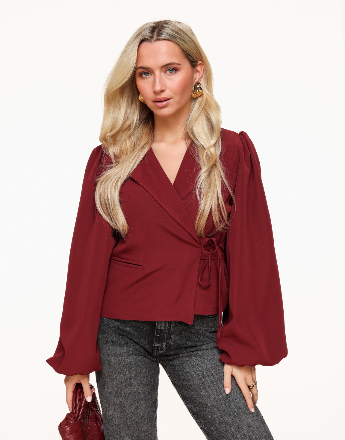 Red Puff Sleeve Wrap - Blazer