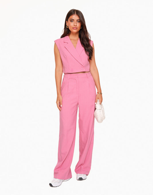 Pink Sleeveless Blazer Gilet - Set