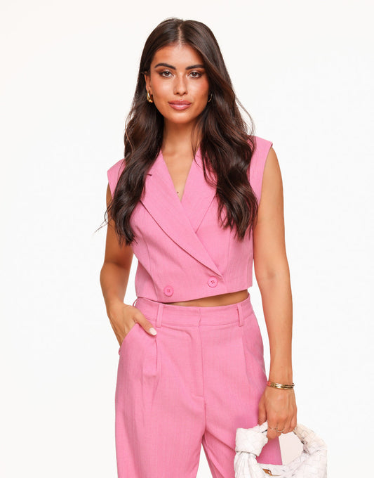 Pink Sleeveless Blazer Gilet - Set