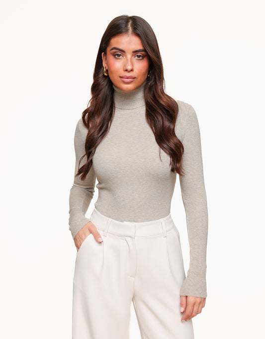 Beige Basic Turtleneck LS - Top