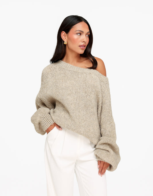 KLEDING-TAUPE-GEBREIDE-WOLLEN-GEBREIDE-OFF-SHOULDER-TRUI-VOORAANZICHT-02