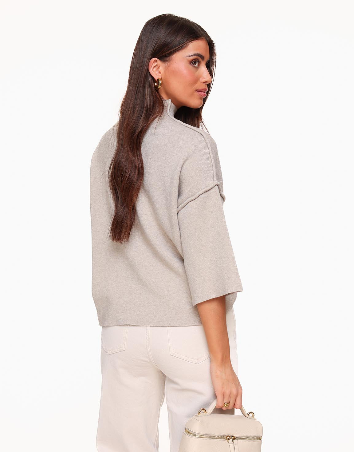 Taupe Basic High Neck 3/4 Sleeves - Top