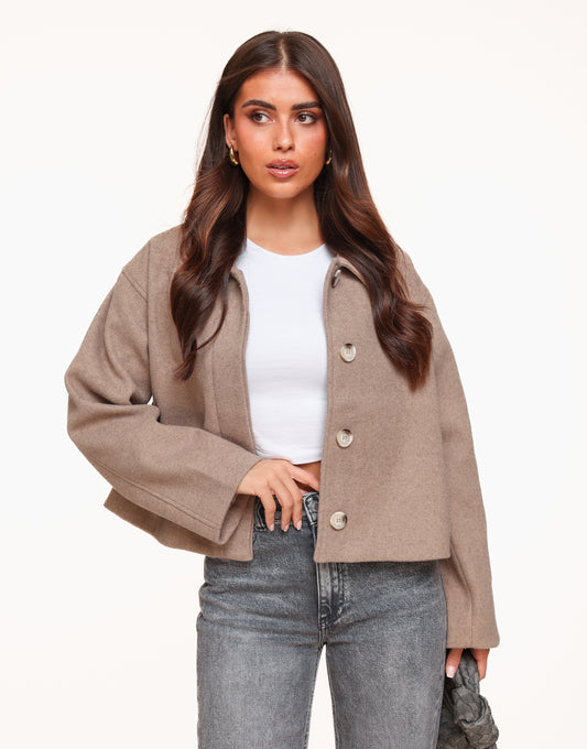 Taupe Korte STUDIO Coat - Jas