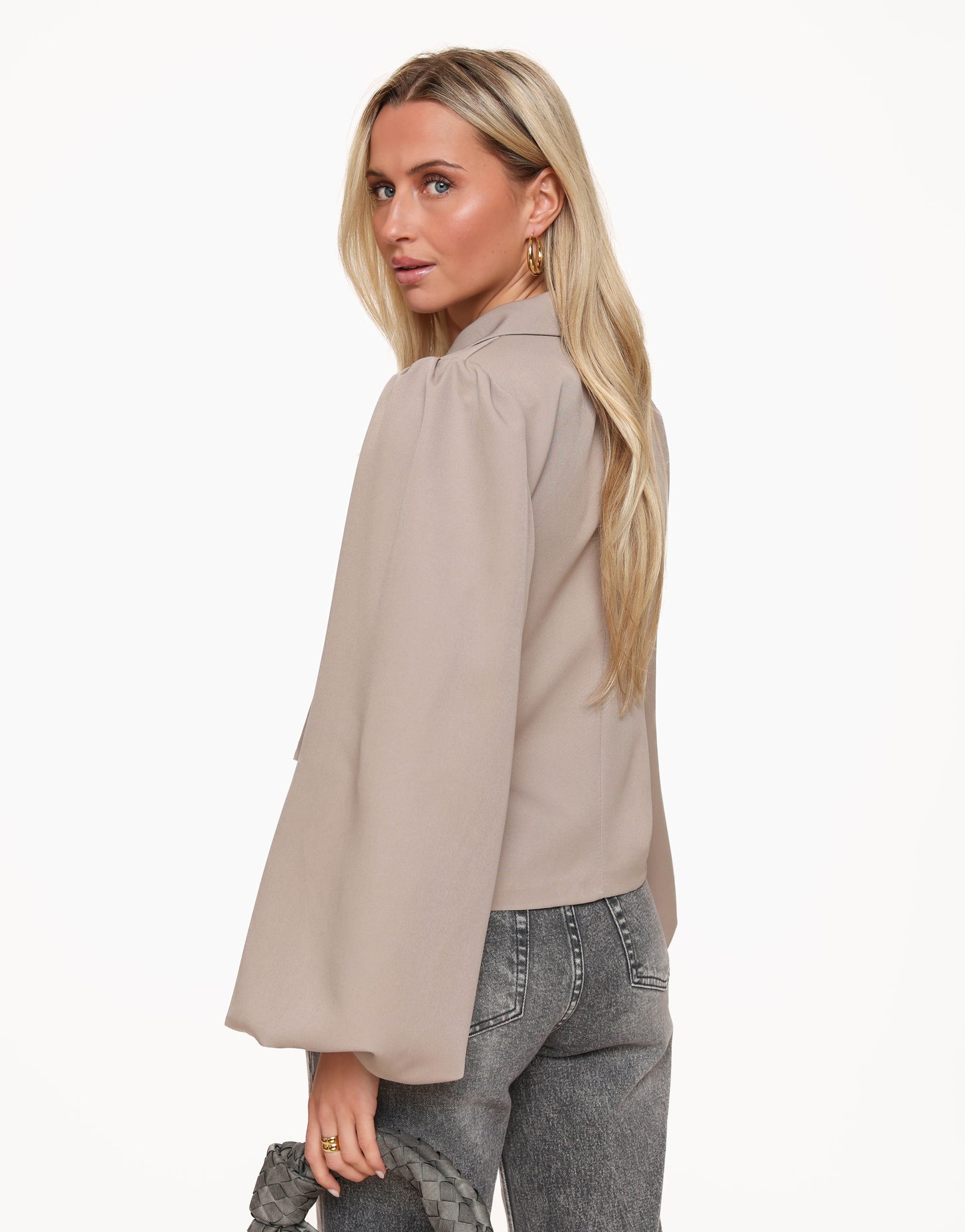 Taupe Pofmouwen Wikkel -  Blazer