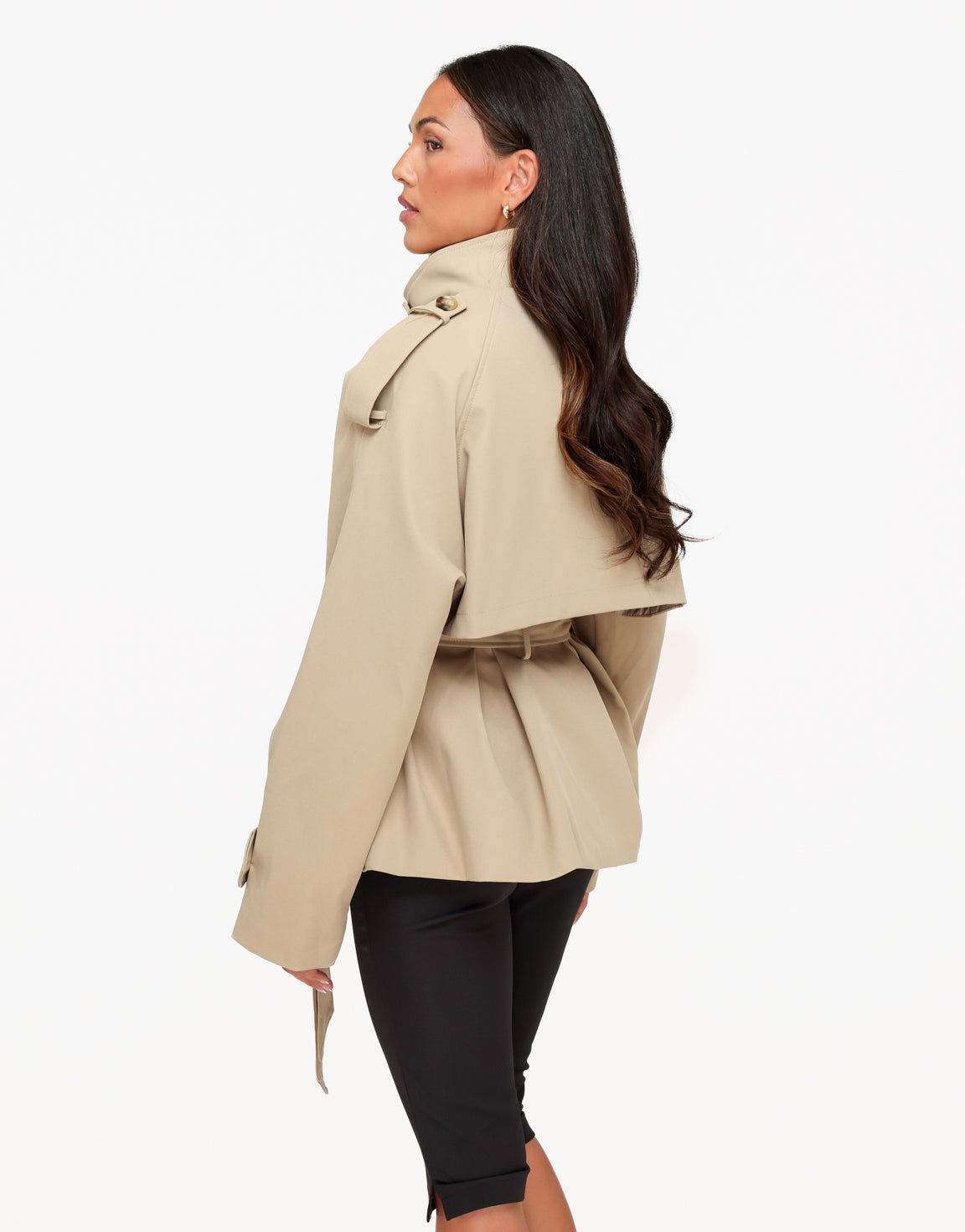 Beige Hoge Kraag Gestrikte Ceintuur Trench - Jas
