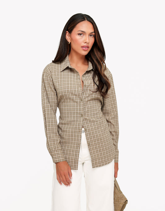 Khaki Ruiten Strik Op Rug - Blouse
