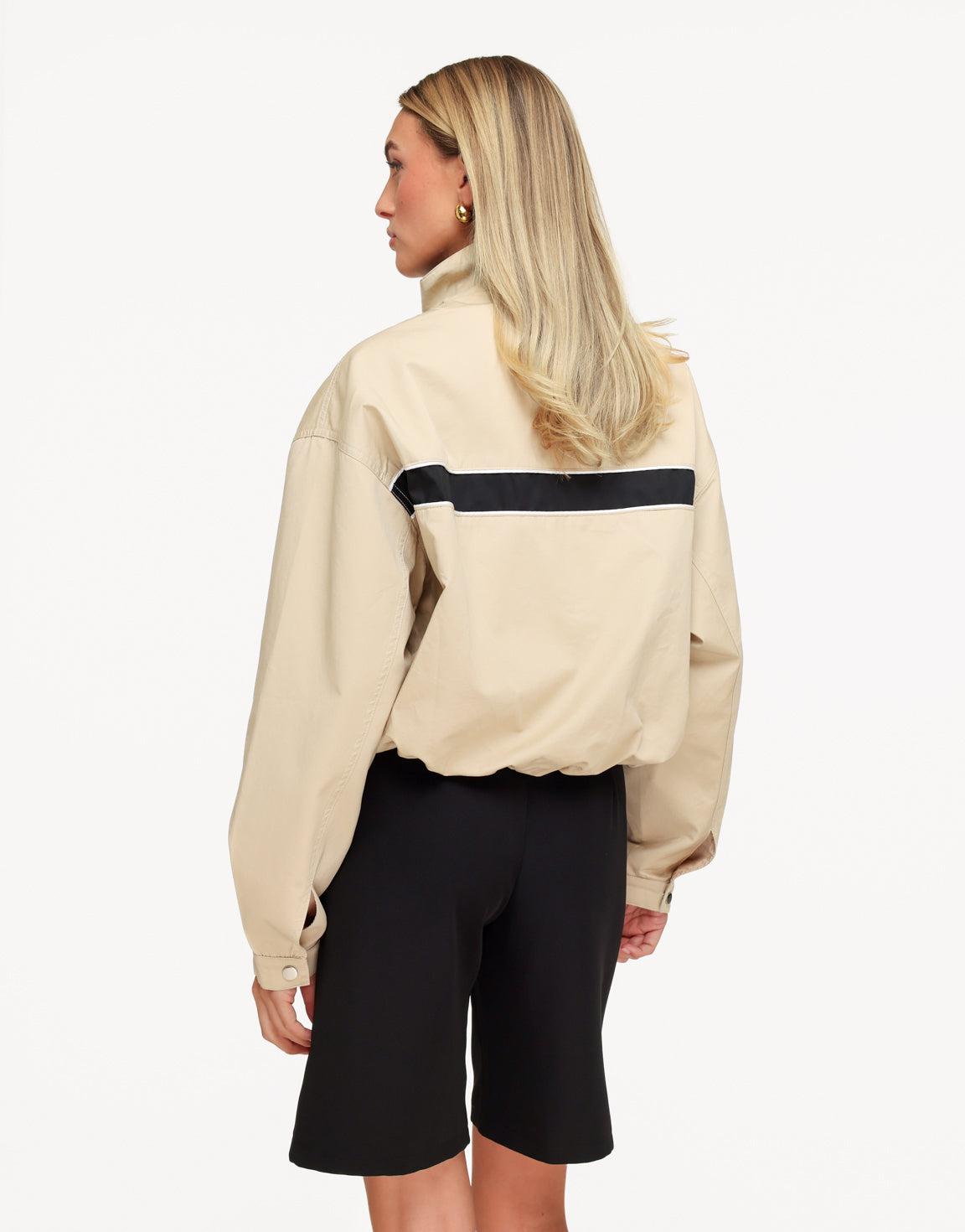 Beige Hoge Kraag Track Detail - Jas