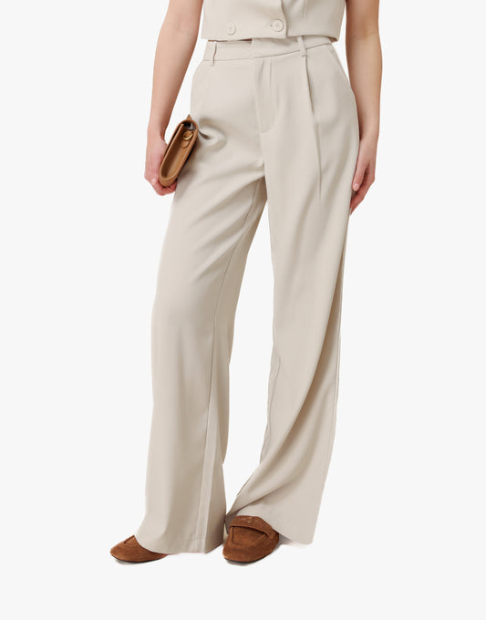 Beige Zomerse Classic Wijde - Pantalon