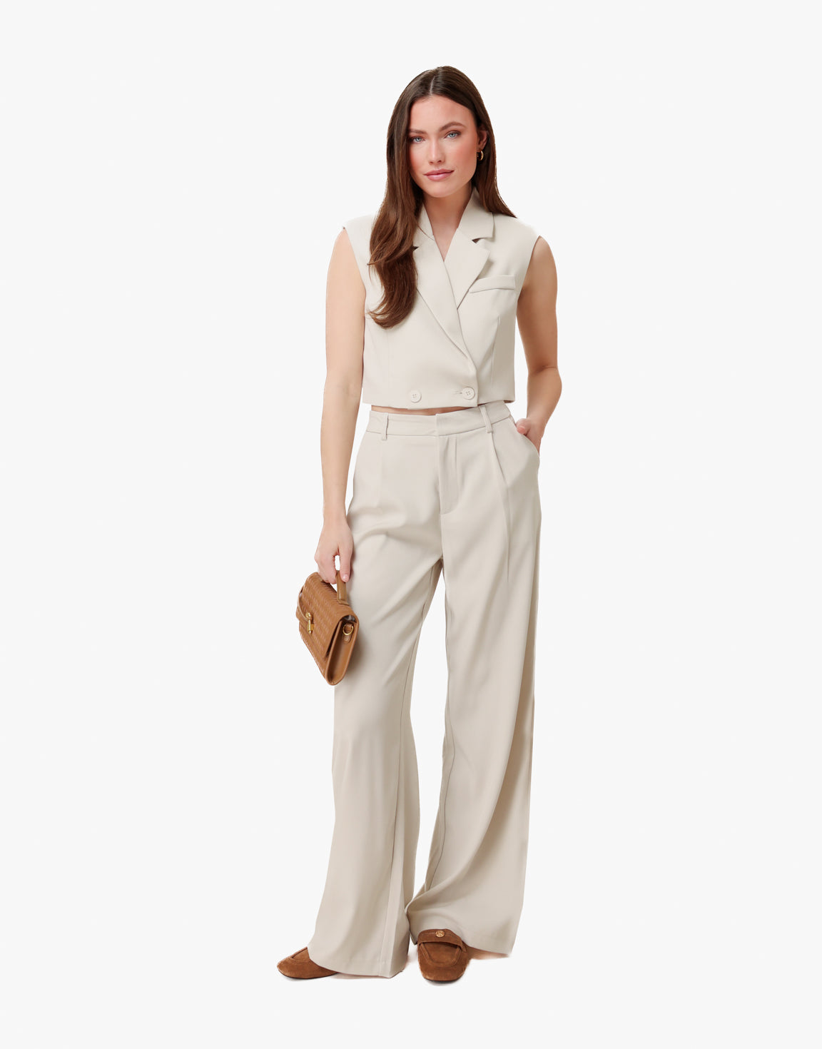 Beige Zomerse Classic Wijde - Pantalon