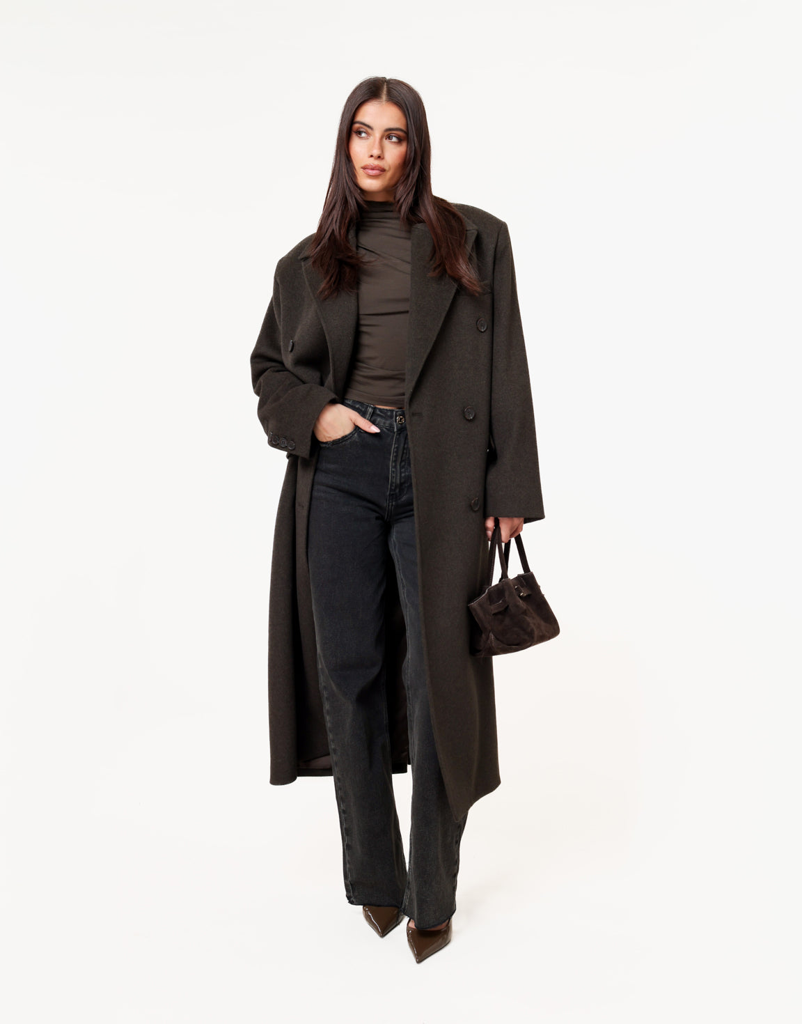Donkerbruine Lange Wollen - Jas | Olivia & Kate - Olivia & Kate