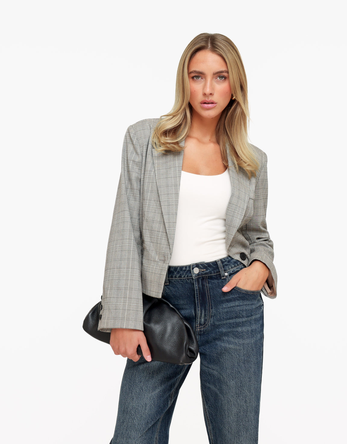 Grijze Geruiten Elastische Taille - Blazer