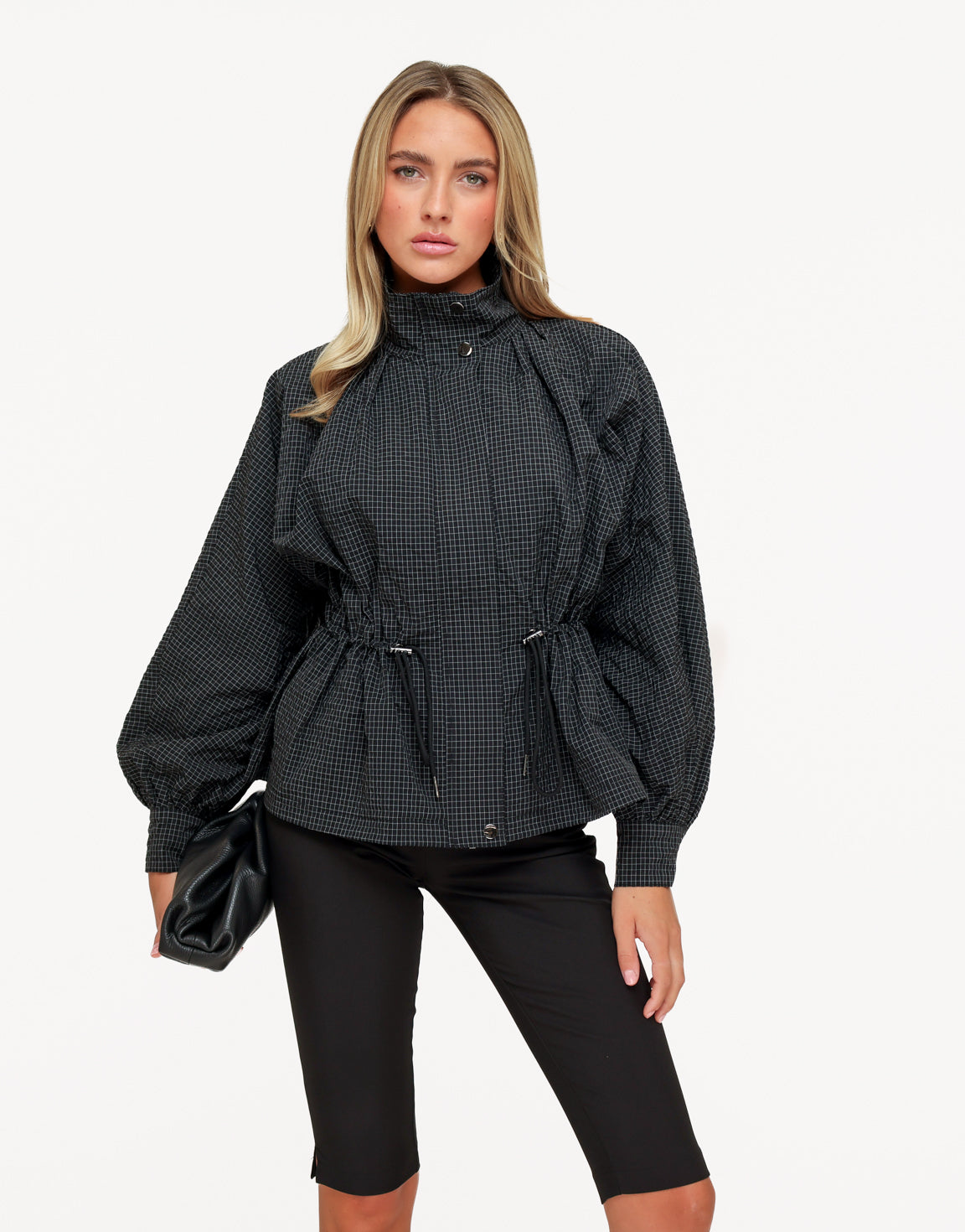 Donkergrijze Geruiten Peplum - Jas