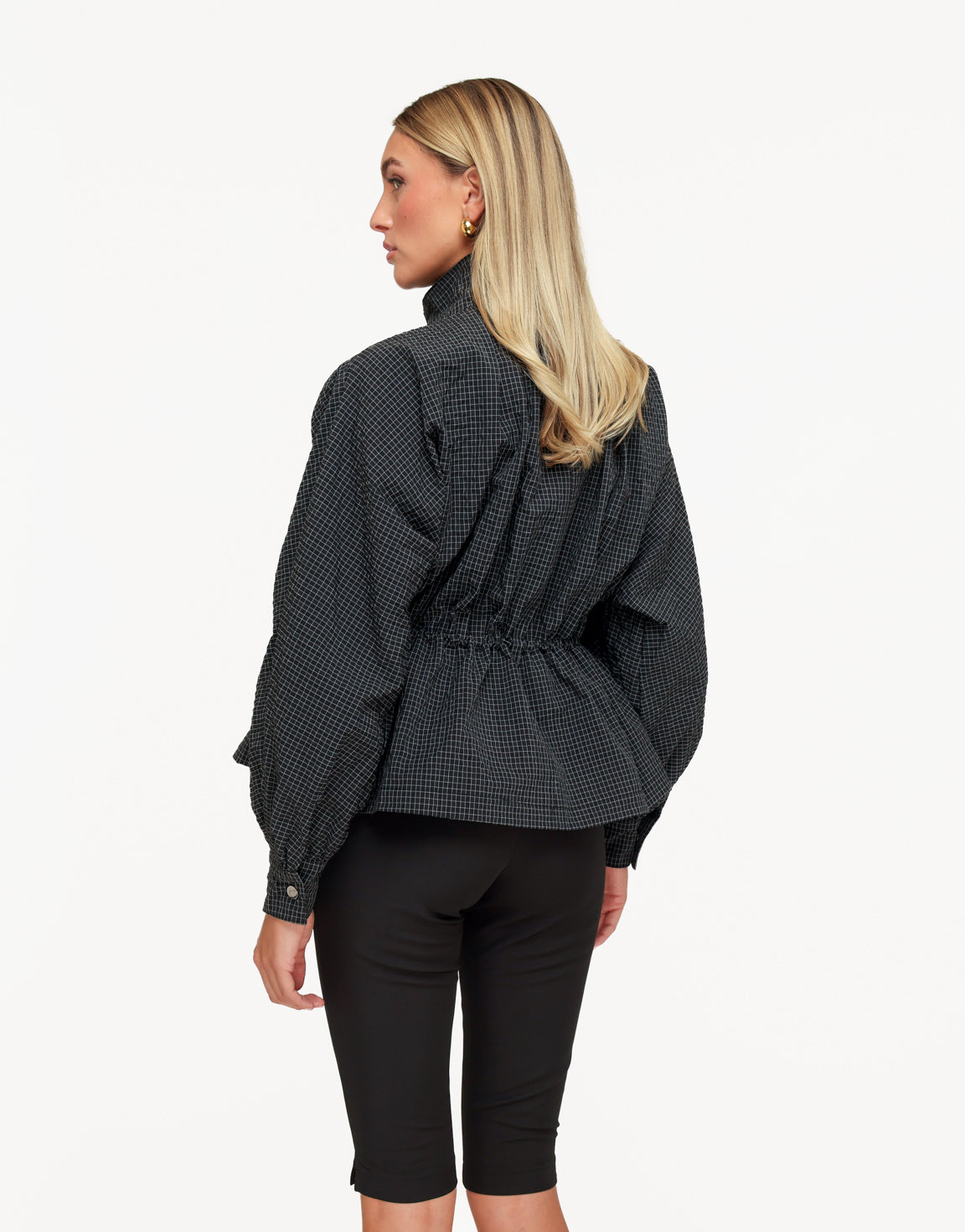 Donkergrijze Geruiten Peplum - Jas
