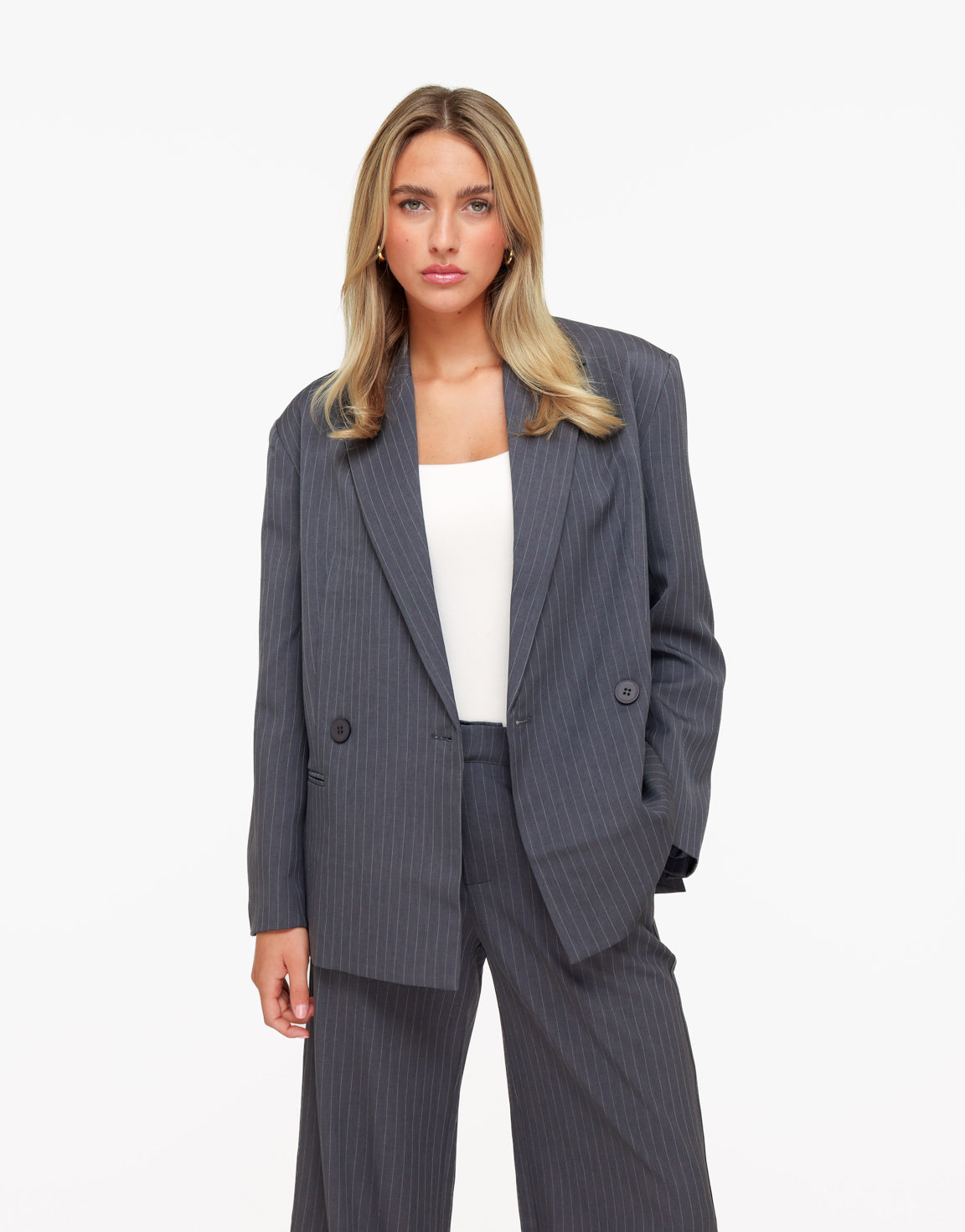 Grijze Gestreepte Oversized - Blazer