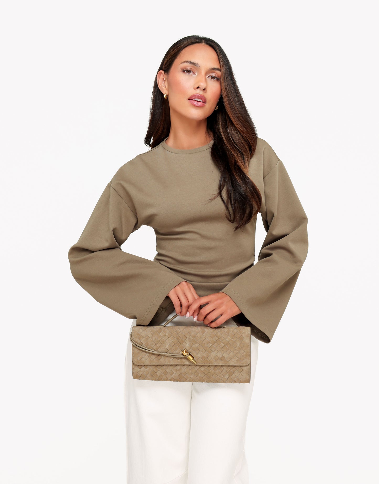 Khaki Getailleerde Wijde Mouwen LS - Top