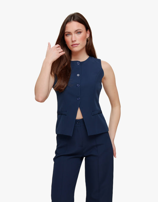Navy High Buttons - Gilet
