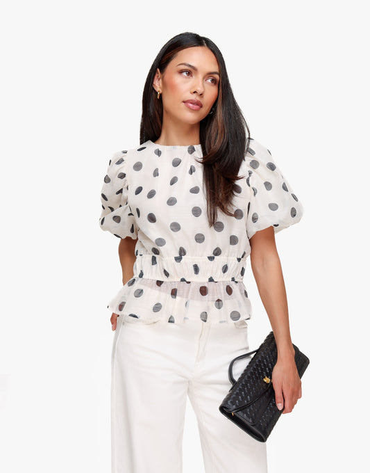 KLEDING-WEBSHOP-WITTE-POLKADOT-PEPLUM-POFMOUWEN-TOP-01