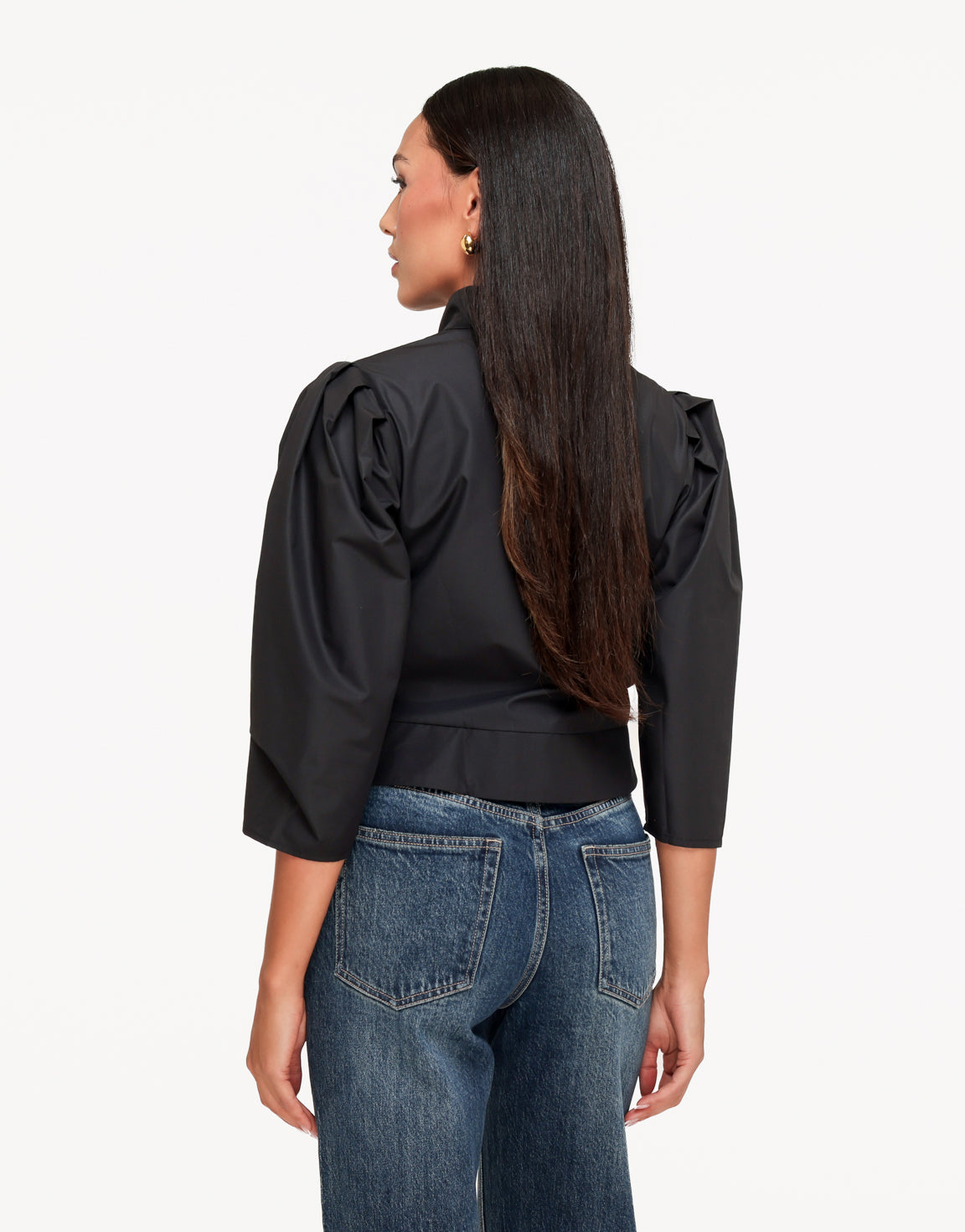 Zwarte Pofmouwen Knoopjes LS - Blouse