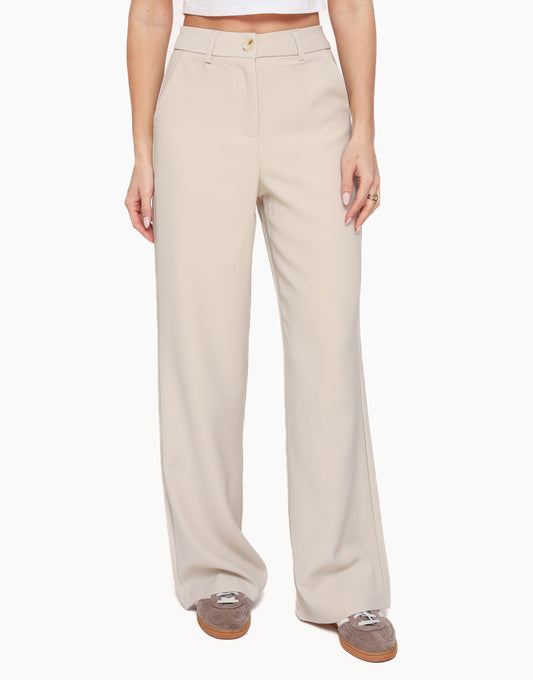 Beige Casual Long Wide - Pants