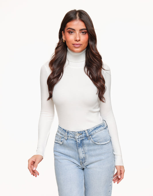 White Basic Turtleneck - Top