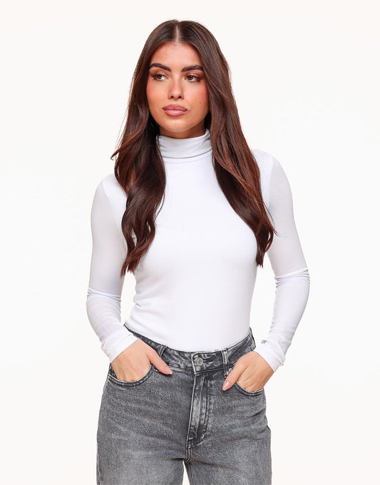 White Basic Turtleneck - Top