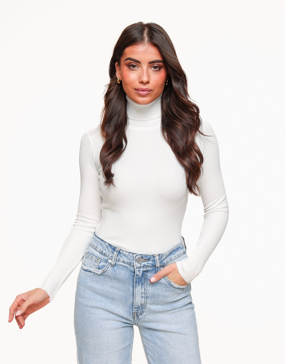 White Basic Turtleneck - Top