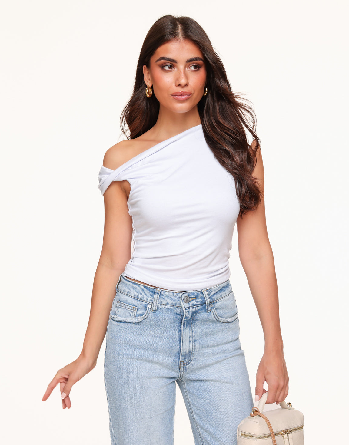 White Basic One Shoulder - Top