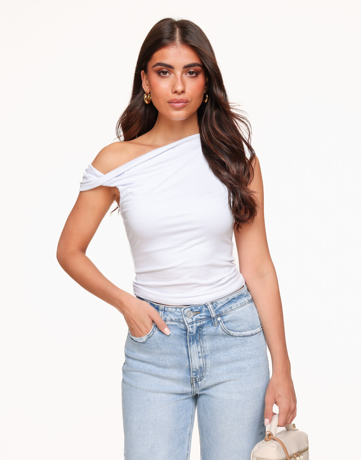 White Basic One Shoulder - Top