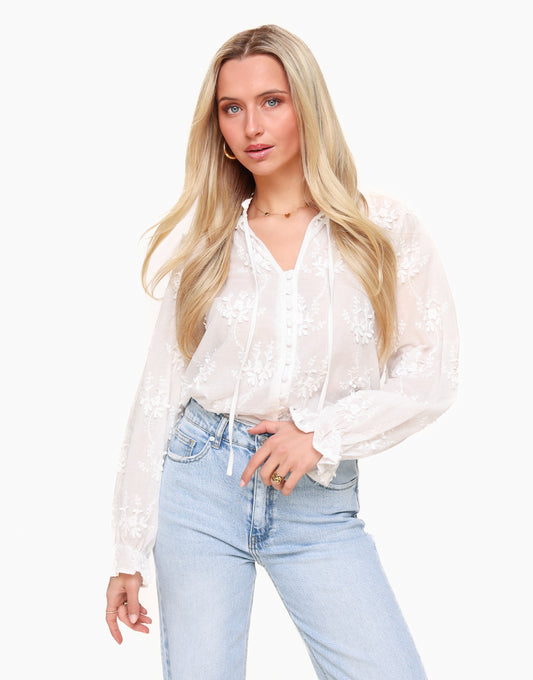 Witte Broderie LS - Blouse