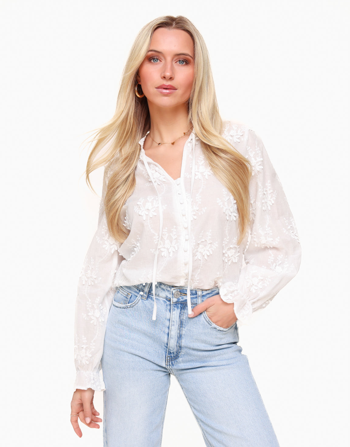 White Embroidery LS - Blouse