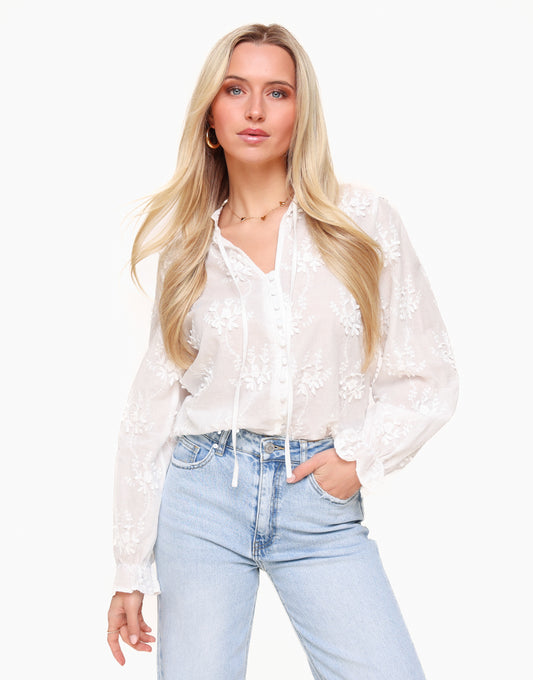 Witte Broderie LS - Blouse