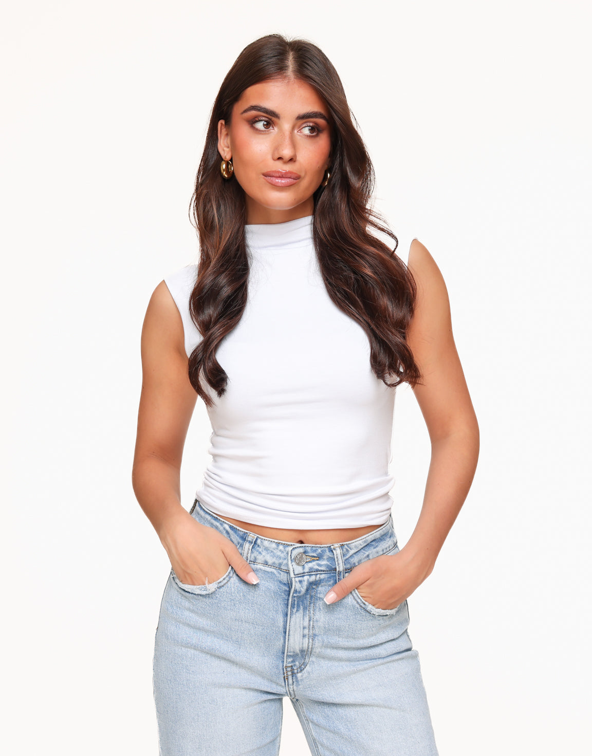 White High Neck SS - Top