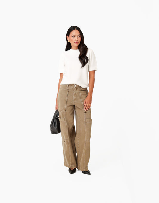 KLEDING-WITTE-GEBREIDE-KORTE-MOUWEN-TOP-ARMY-GROENE-CARGO-DENIM-SPIJKERBROEK-03