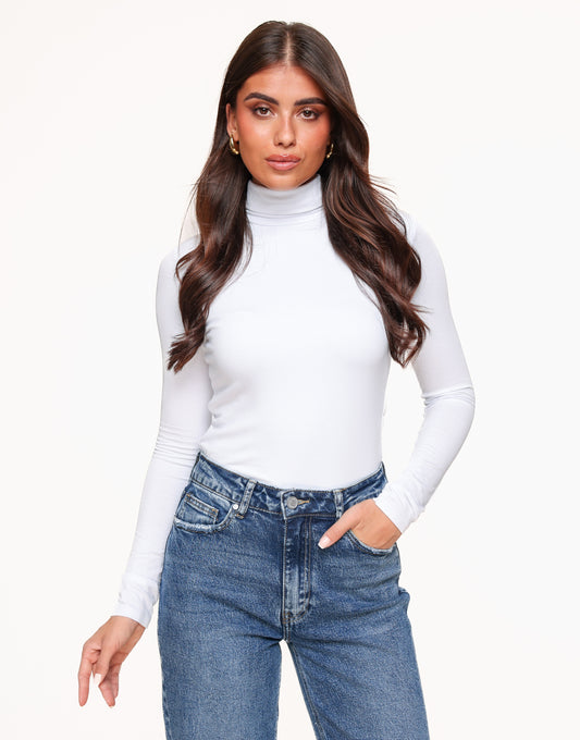 White Basic Turtleneck - Top