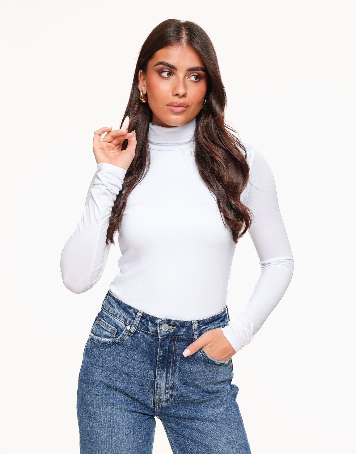 White Basic Turtleneck - Top