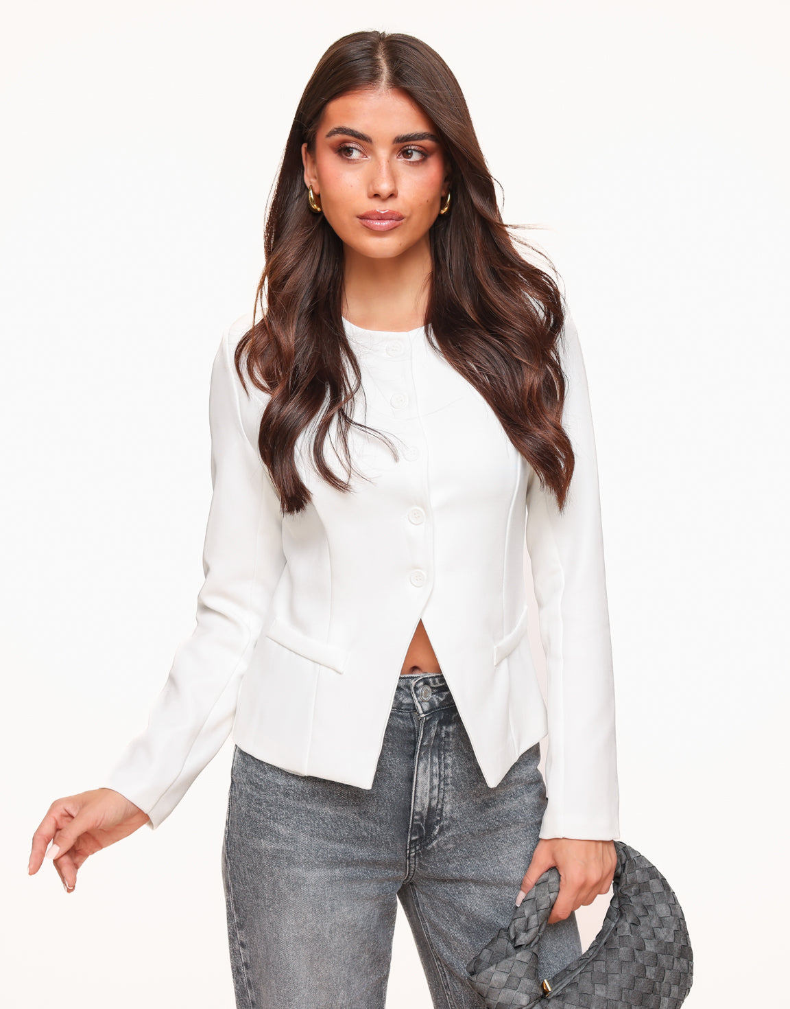 Witte F/W Edit Hoge Knopen LS - Top