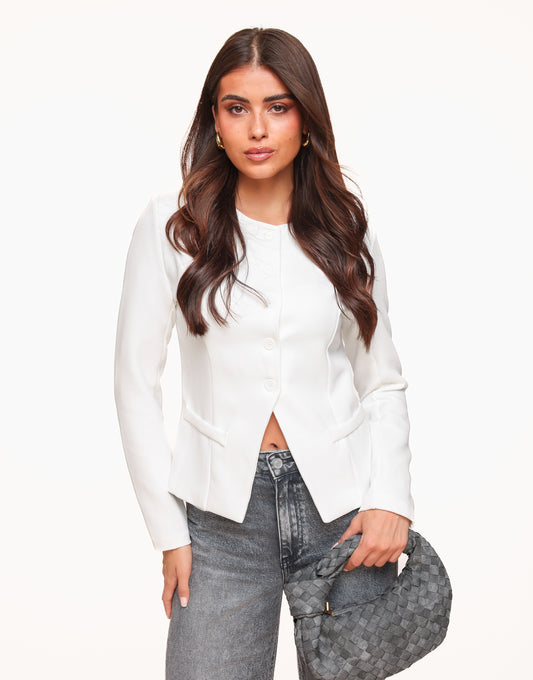 White High Buttons LS - Top