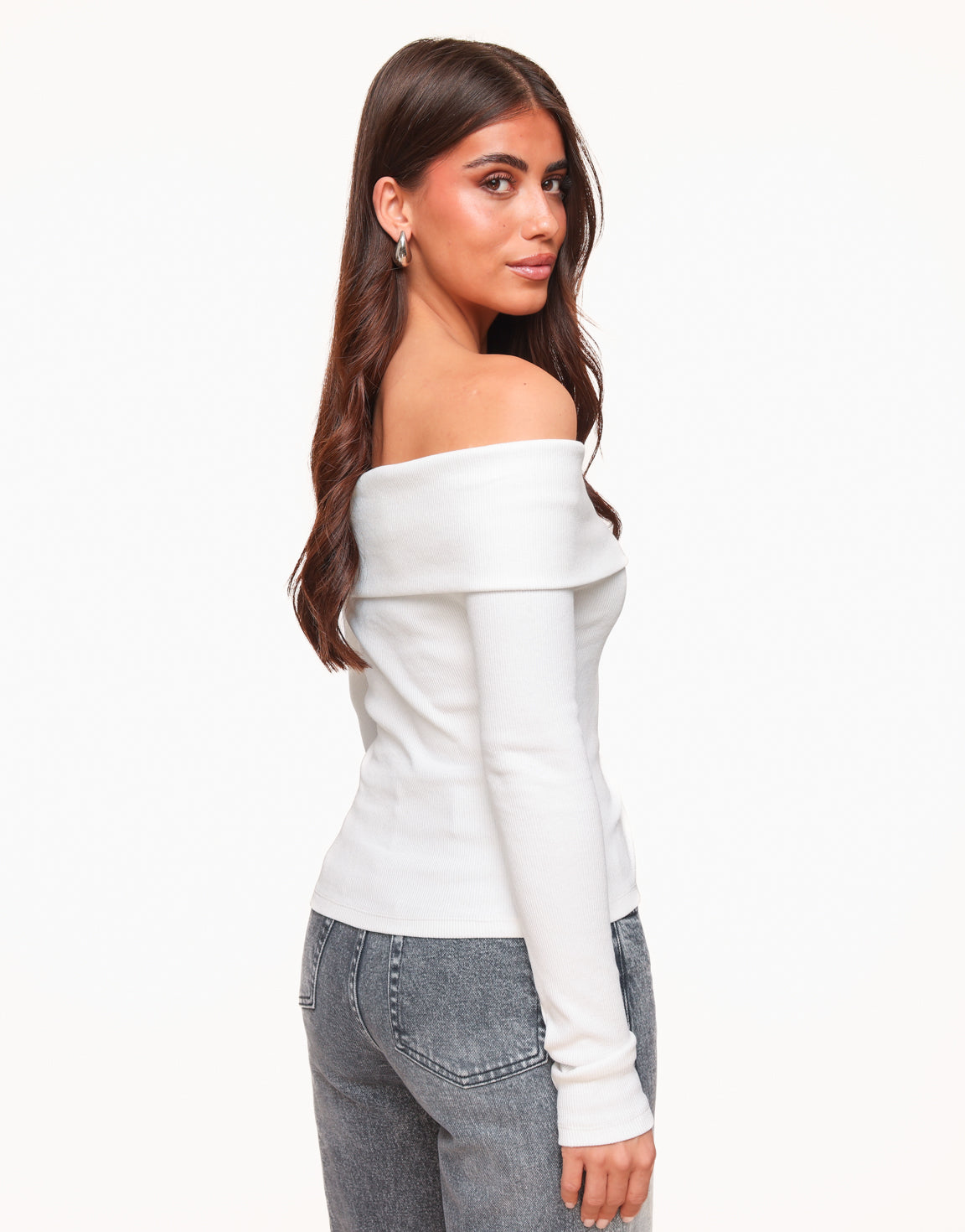 Witte Off Shoulder Knopen LS - Top