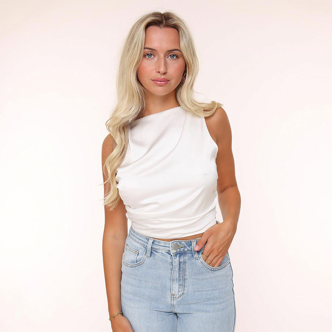 Witte Satijnen Open Rug - Top | Olivia & Kate