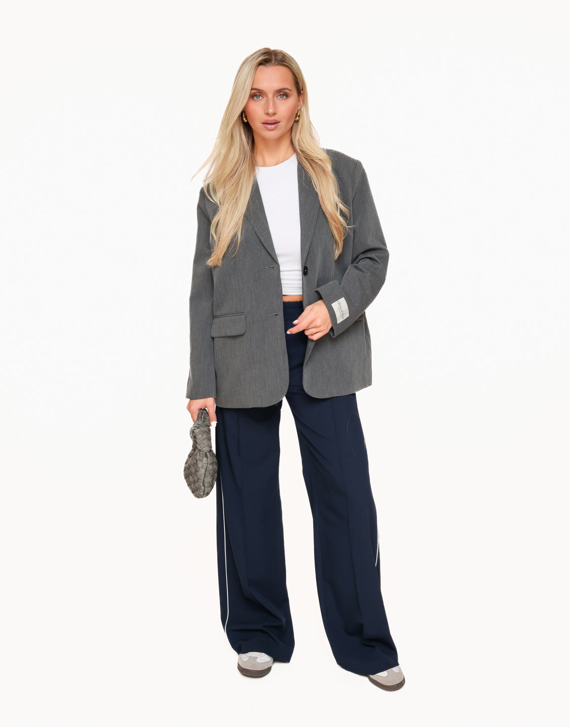 Navy Dunne Streep Lange - Broek