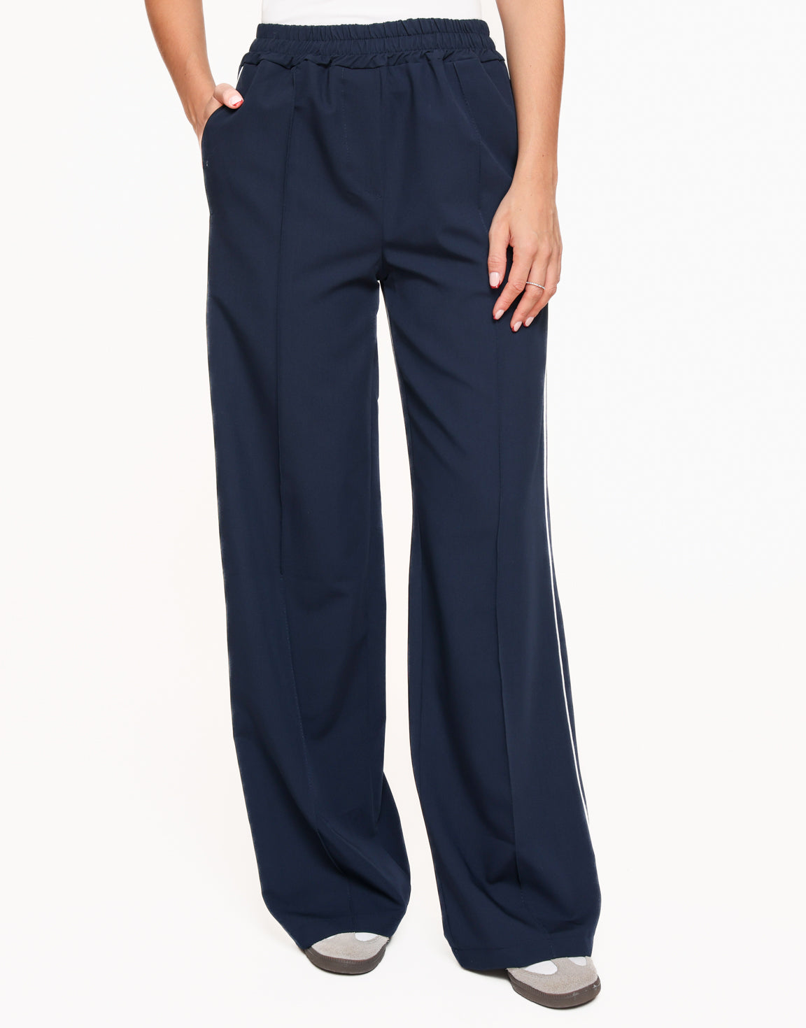 Navy Dunne Streep Lange - Broek