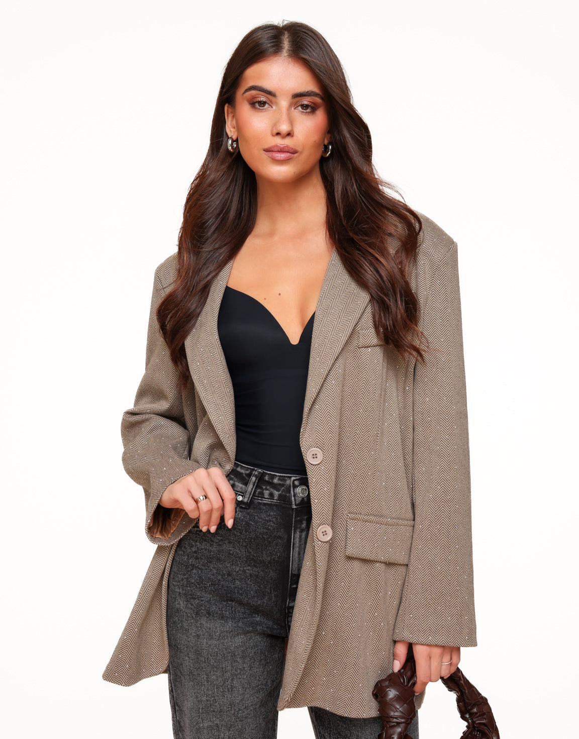 Bruine Oversized Glitter Stenen - Blazer