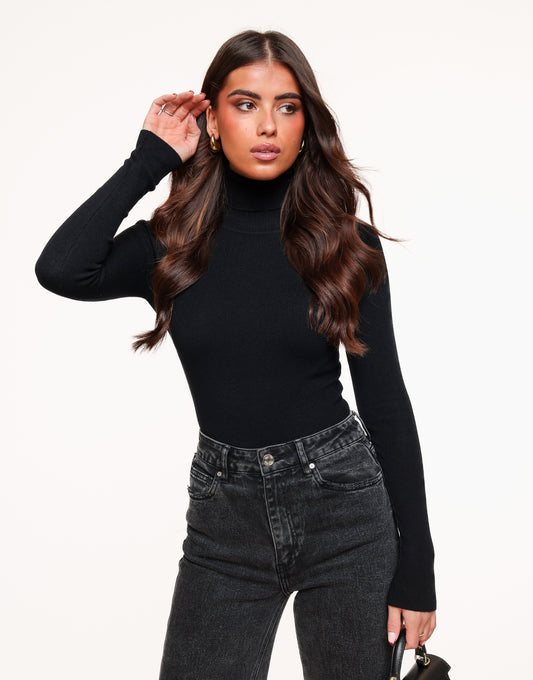 Black Basic Turtleneck - Top