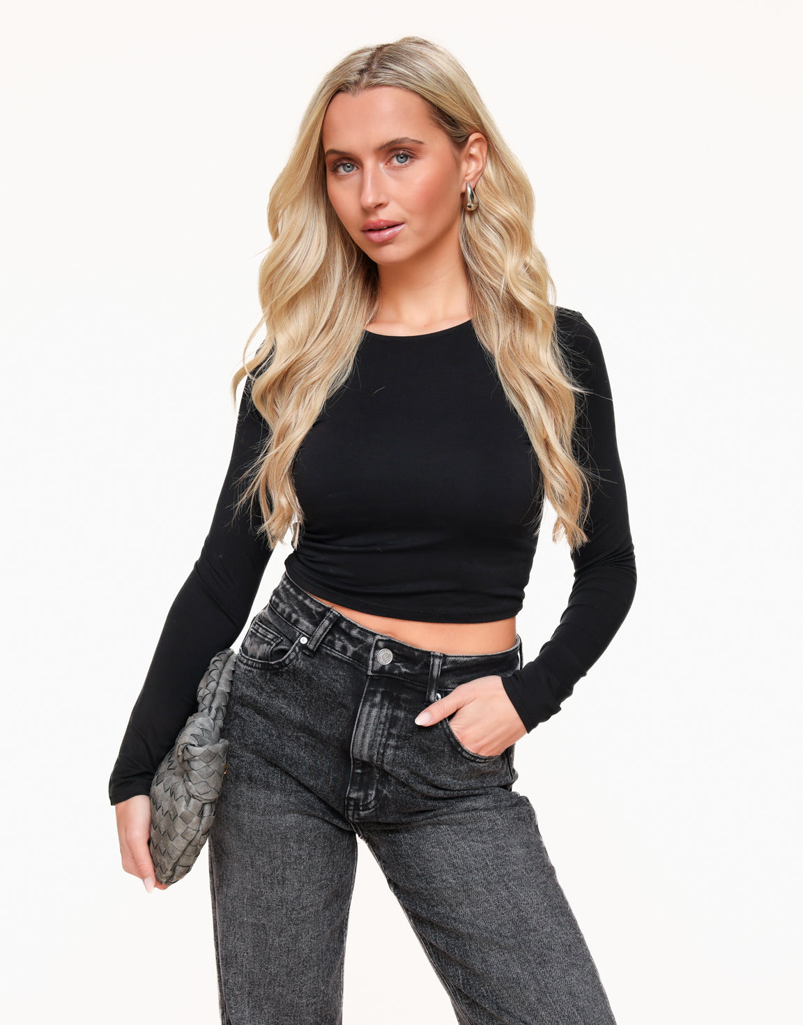 Black Basic LS Cropped - Top