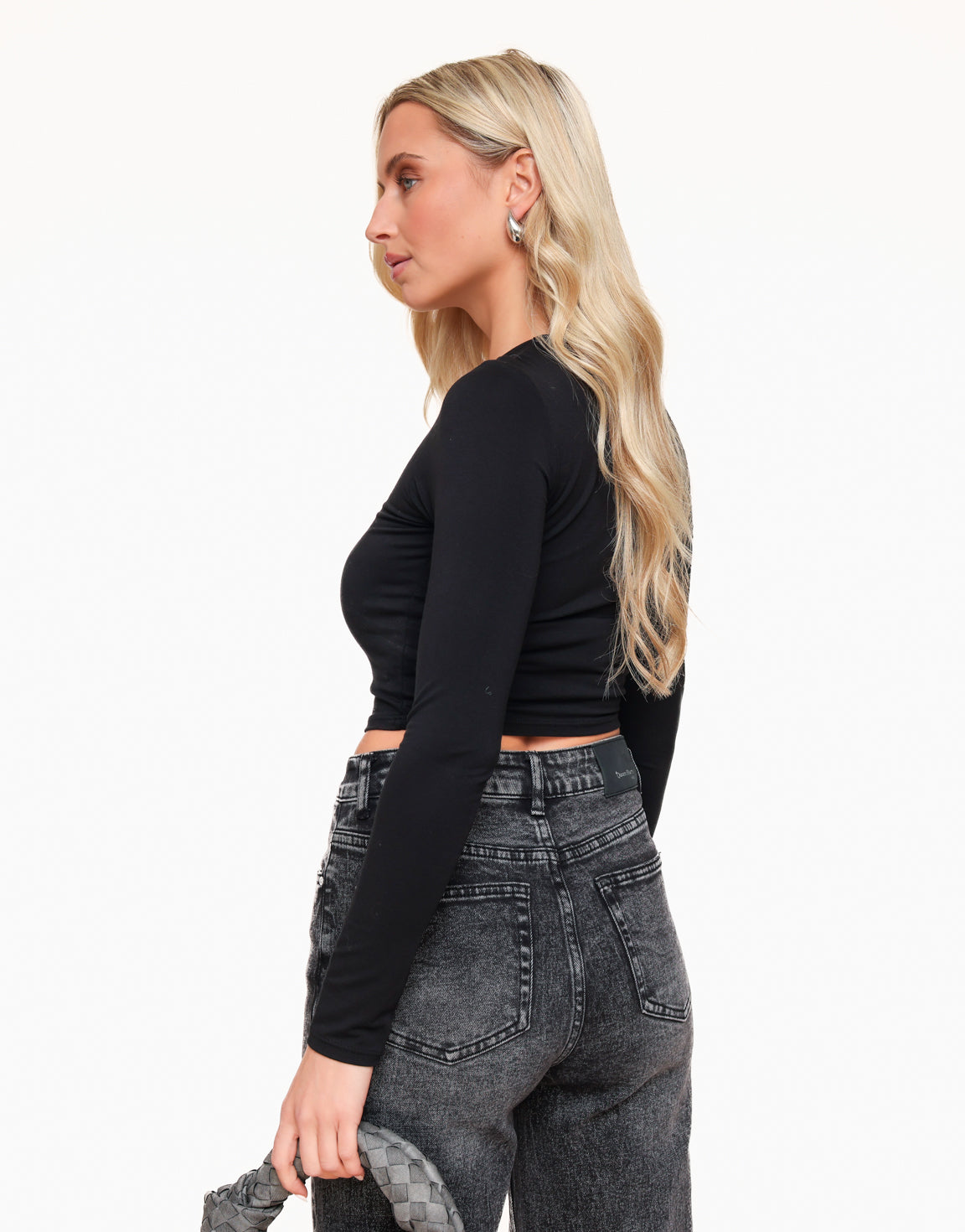 Black Basic LS Cropped - Top