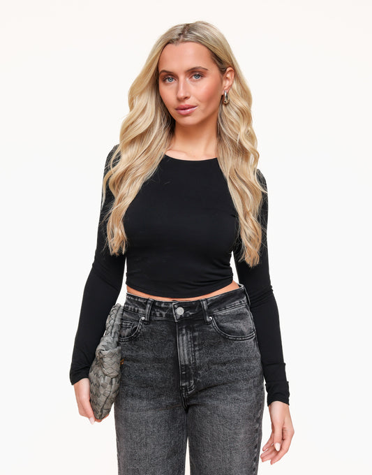 Zwarte Basic LS Cropped - Top