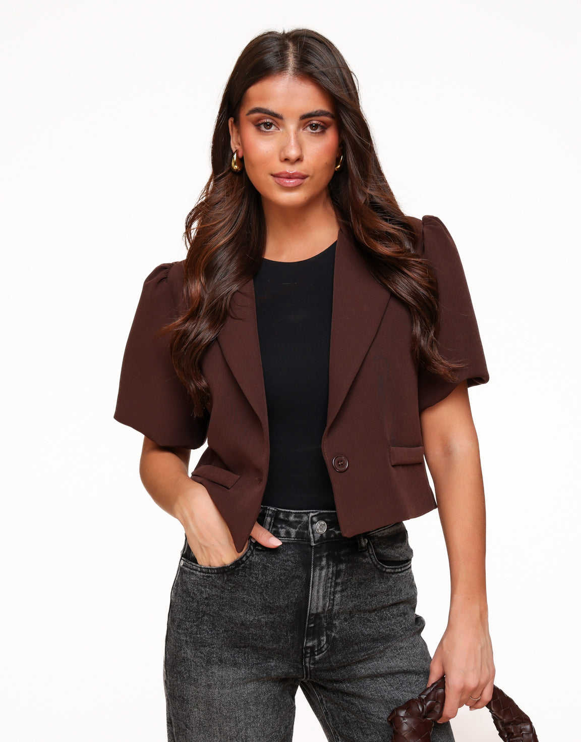 Bruine Cropped Pofmouwen - Blazer